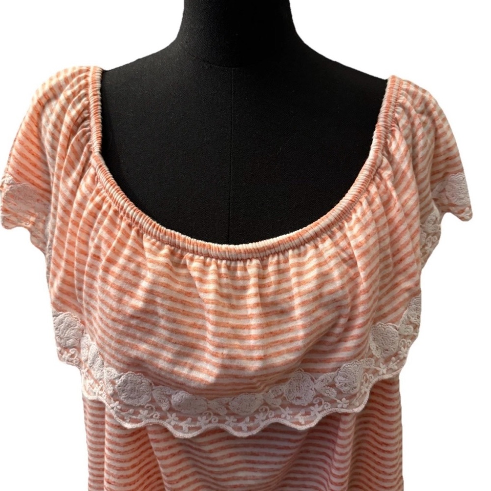 Tommy Hilfiger Short Sleeve Orange & White Embroidered Blouse, Size 2X - Picture 7 of 13